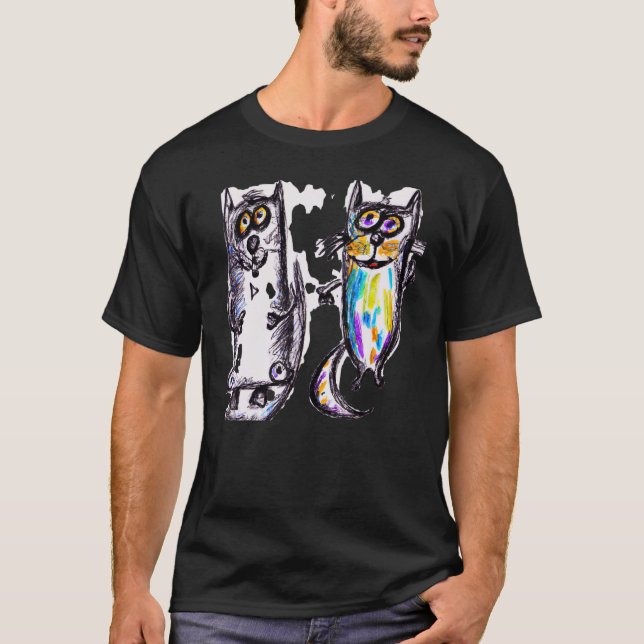 T-shirt Cute kittens chat humoristique art meow kitty port (Devant)