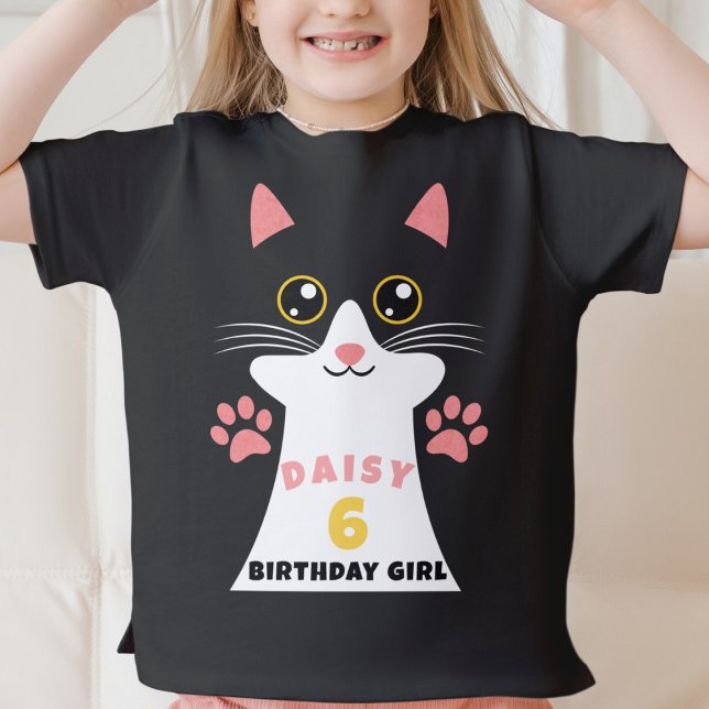 T-shirt Cute Kitty Cat Fête d'anniversaire pour les enfant (Cute kitty cat birthday shirt with oversized cat face and custom name and age)