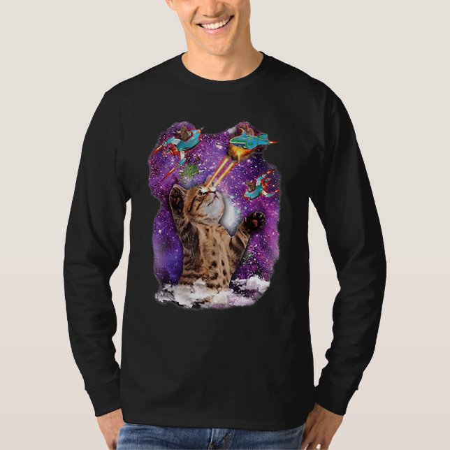 T-shirt Cute Kitty Chat Avec Laser Beam Eyes Galaxy Backgr (Devant)