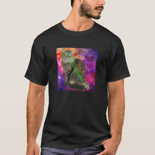 T-shirt Cute Kitty Chat Avec Laser Beam Eyes Galaxy Backgr