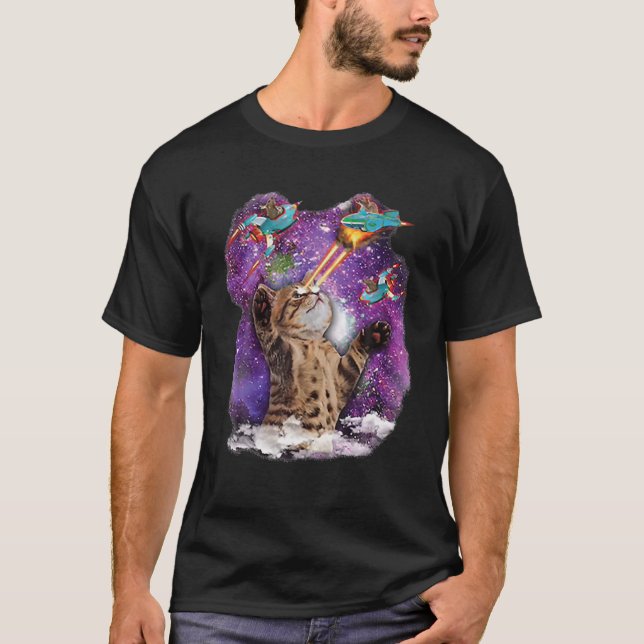 T-shirt Cute Kitty Chat Avec Laser Beam Eyes Galaxy Backgr (Devant)