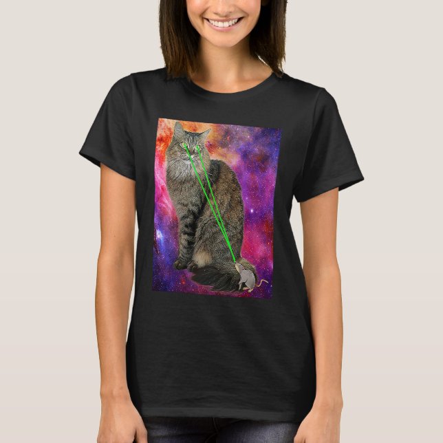 T-shirt Cute Kitty Chat Avec Laser Beam Eyes Galaxy Backgr (Devant)