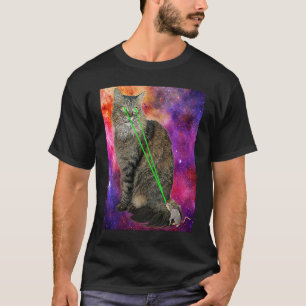 T-shirt Cute Kitty Chat Avec Laser Beam Eyes Galaxy Backgr