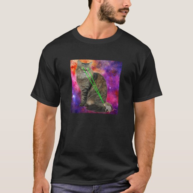 T-shirt Cute Kitty Chat Avec Laser Beam Eyes Galaxy Backgr (Devant)