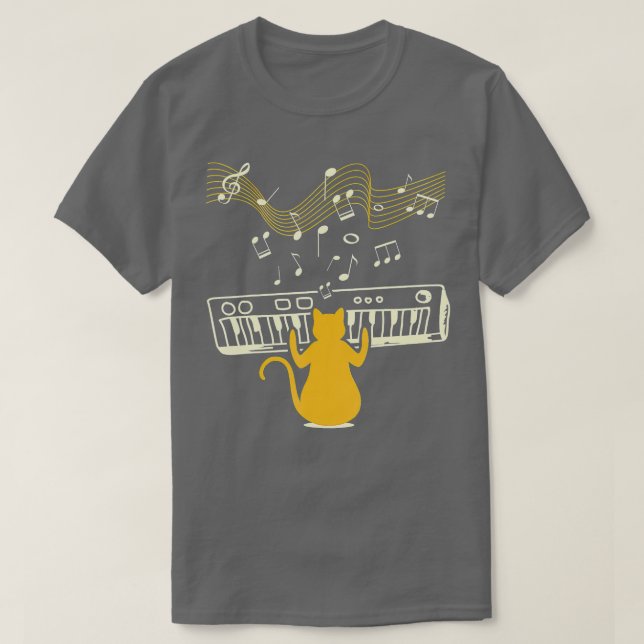 T-shirt Cute Kitty Chat Jouer Piano Instrument avec musiqu (Design devant)