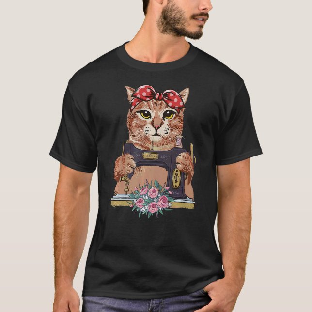 T-shirt Cute Kitty Chat Machine à coudre à coudre à coudre (Devant)