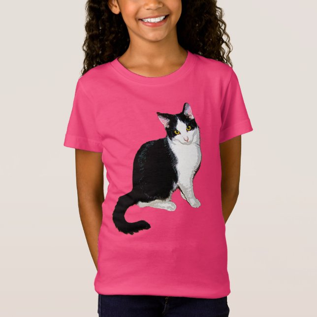 T-Shirt Cute Kitty Chat, noir et blanc (Devant)
