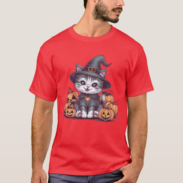 T-shirt Cute Kitty Posing with Pumpkin Adorable Fall Cat S (Devant)
