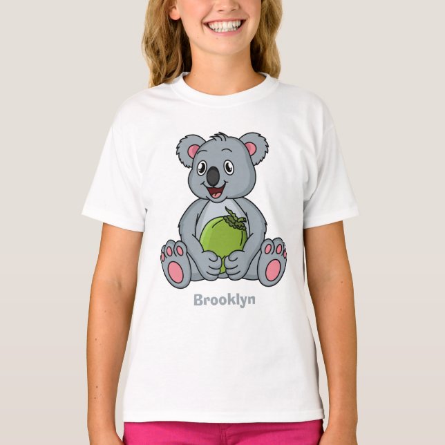 T-shirt Cute koala and coconut cartoon illustration (Devant)