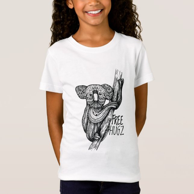 T-Shirt Cute KOALA Oear Free Hugz Hugs Mandala Doodart (Devant)