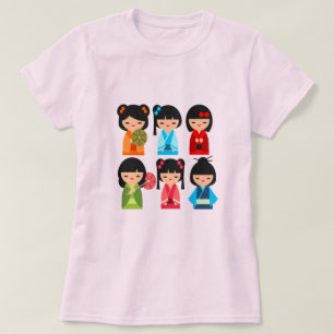 T-shirt Cute Kokeshi poupées japonaises