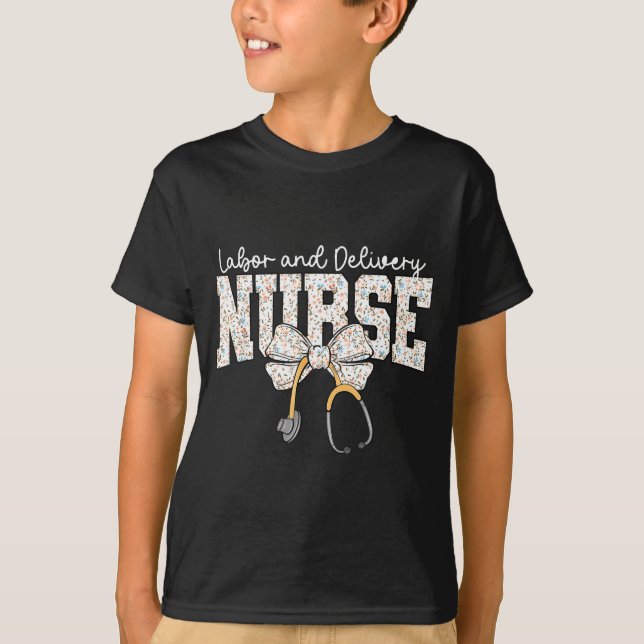T-shirt Cute Labor And Delivery Nurse Stethoscope Coquette (Devant)