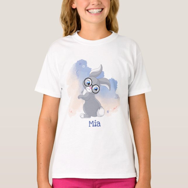 T-shirt Cute lapin et lunettes Personnalisé (Devant)