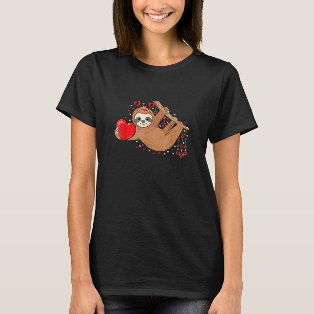 T-shirt Cute Lazy Sloth Holding Heart Love Sloth Valentine (Devant)