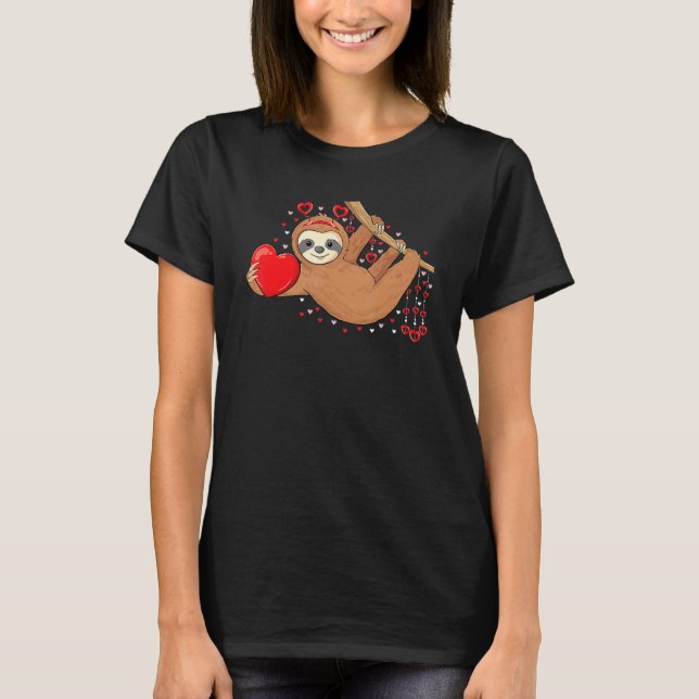 T-shirt Cute Lazy Sloth Holding Heart Love Sloth Valentine (Devant)