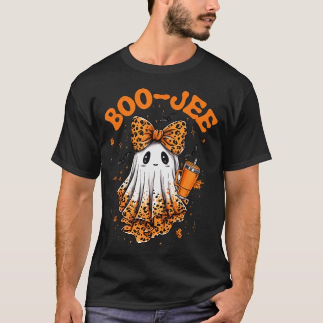 T-shirt Cute Leopard Boo Jee Ghost Coffee Halloween Costum (Devant)