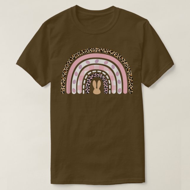 T-shirt Cute Leopard Rainbow Easter Bunny Easter Eggs Happ (Design devant)
