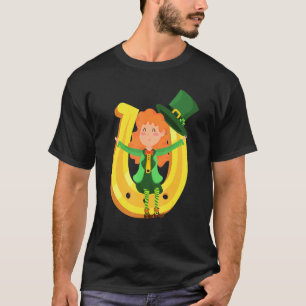 T-shirt Cute Leprechaun Fille Horseshoe Jour de la Saint P
