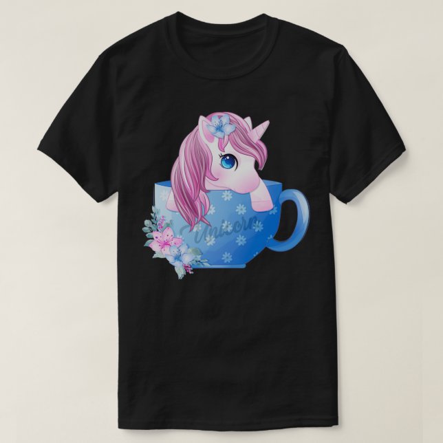 T-shirt Cute licorne à l'intérieur de la tasse de café (Design devant)