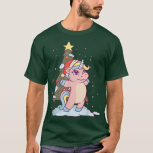 T-shirt Cute licorne avec sapin de Noël dans la neige