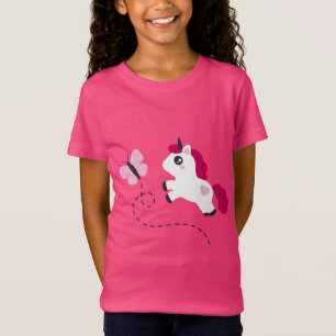 T-Shirt Cute licorne blanche avec un papillon