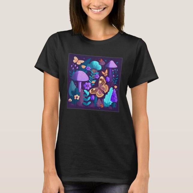 T-shirt Cute Lilac Flower Butterfly Illustration Tree Wome (Devant)