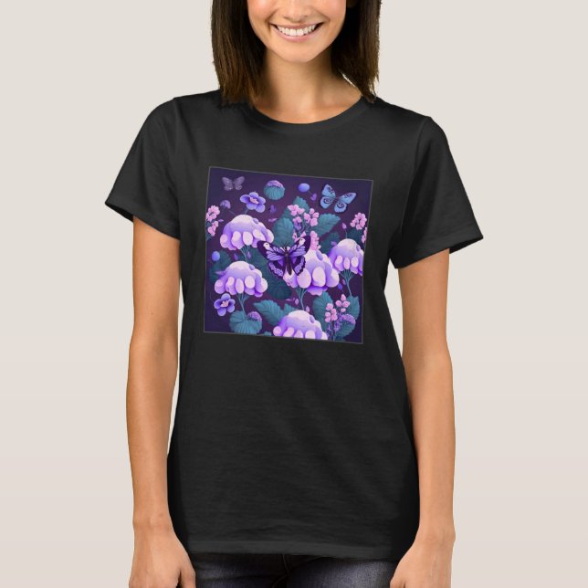 T-shirt Cute Lilac Flower Butterfly Illustration Tree Wome (Devant)