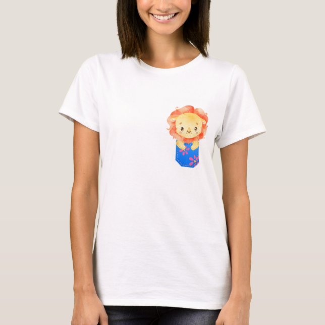 T-shirt Cute Lion Cub dans une poche bleue imprimée (Devant)