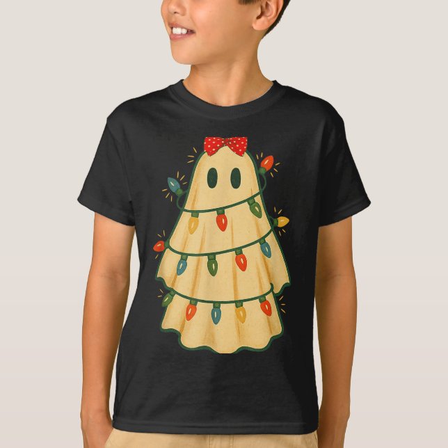 T-shirt Cute Lit Ghost Christmas Tree Funny Gift Halloween (Devant)