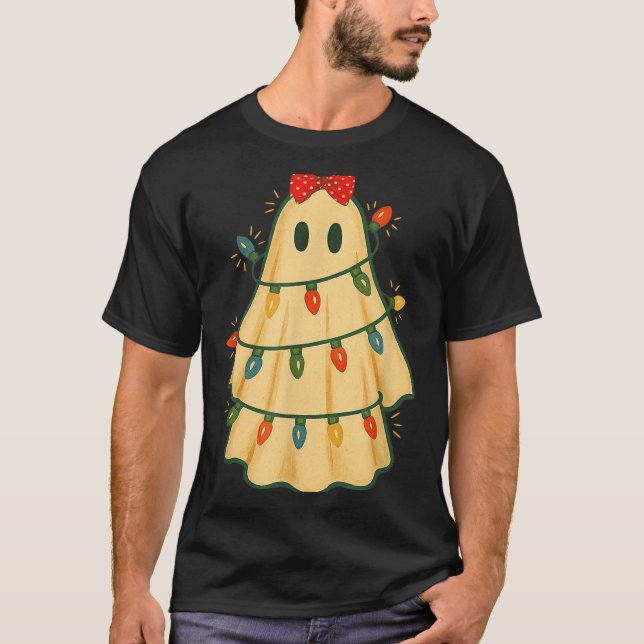 T-shirt Cute Lit Ghost Christmas Tree Funny Gift Halloween (Devant)