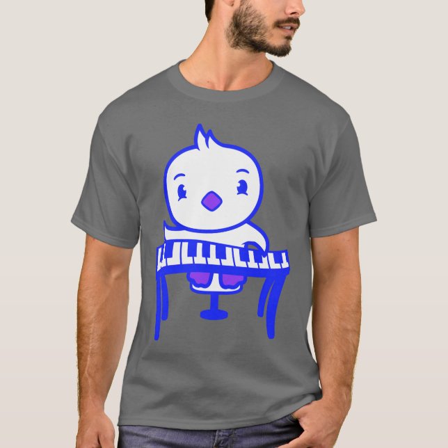 T-shirt Cute Little Duck Chick Bird Playing Keyboard Music (Devant)