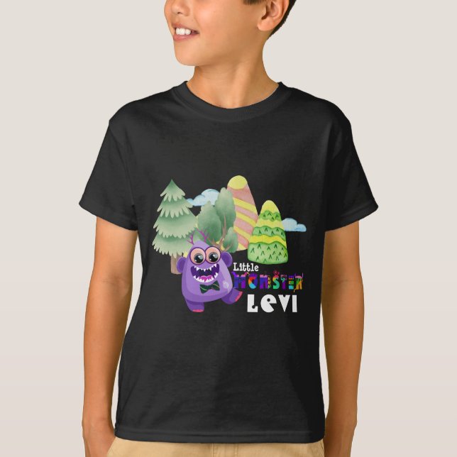 T-shirt 👾 Cute Little Monster Nom personnalisé du garçon  (Devant)