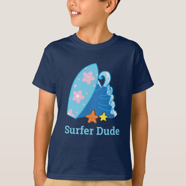 T-shirt Cute Little Surfer Dude Surfboard et Wave (Devant)