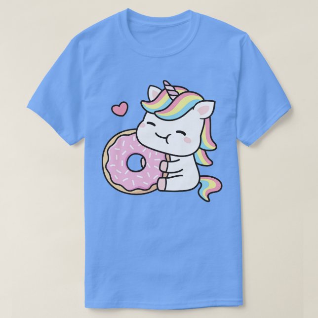 T-shirt Cute Little Unicorn Aime Doughnut (Design devant)