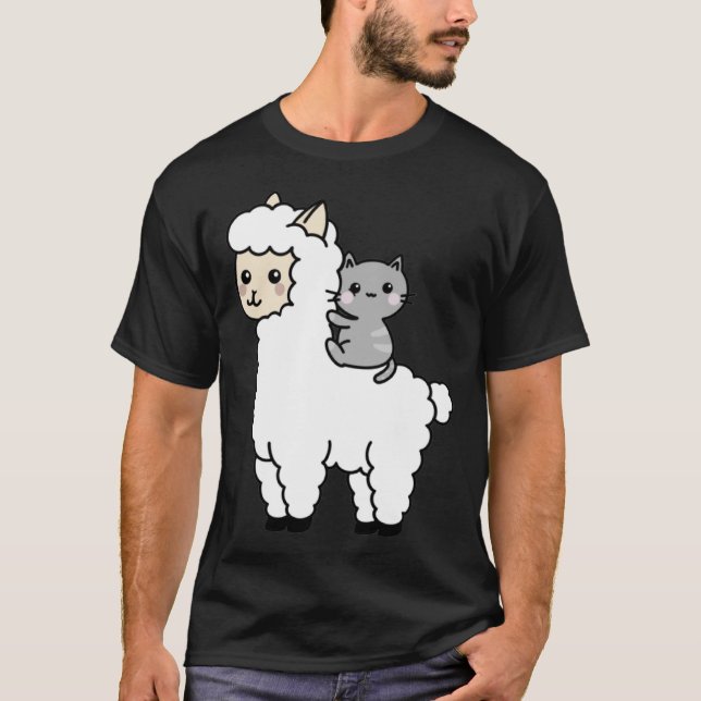 T-shirt Cute Llama Cat Best Friends (Devant)