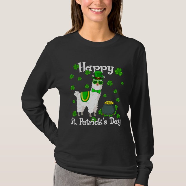 T-shirt Cute Llama  Happy St Patrick s Day Shamrock Irish (Devant)