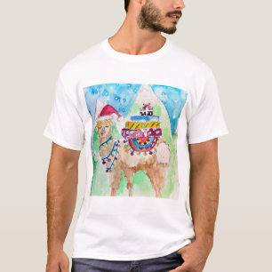 T-shirt Cute Llama Joyeux Noël Aquarelle art