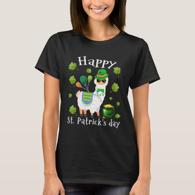 T-shirt Cute Llama Joyeux Shamrock irlandais de la Saint P (Devant)