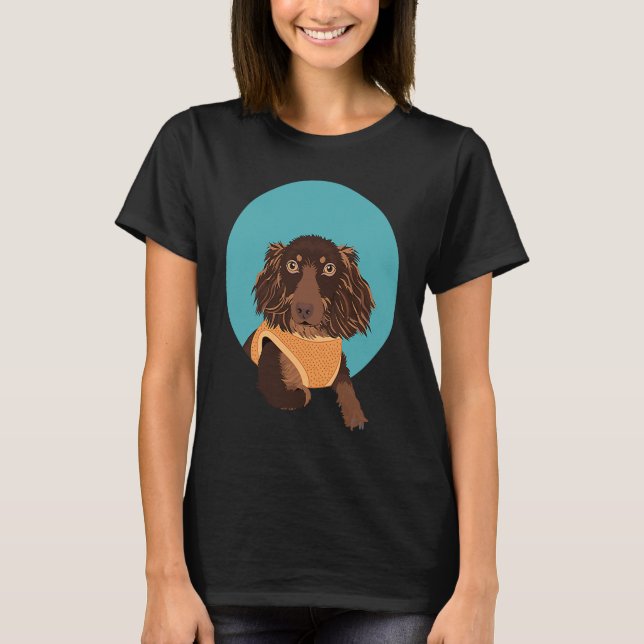 T-shirt Cute Long Haired Dachshund (Devant)