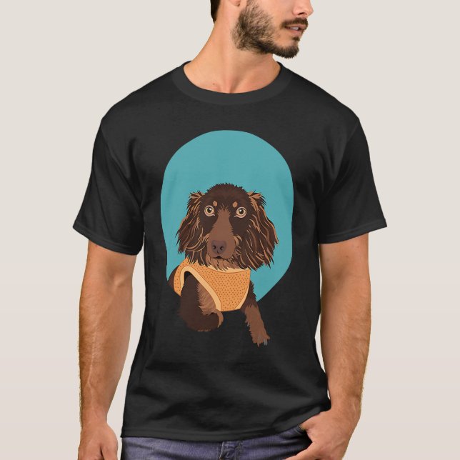 T-shirt Cute Long Haired Dachshund (Devant)