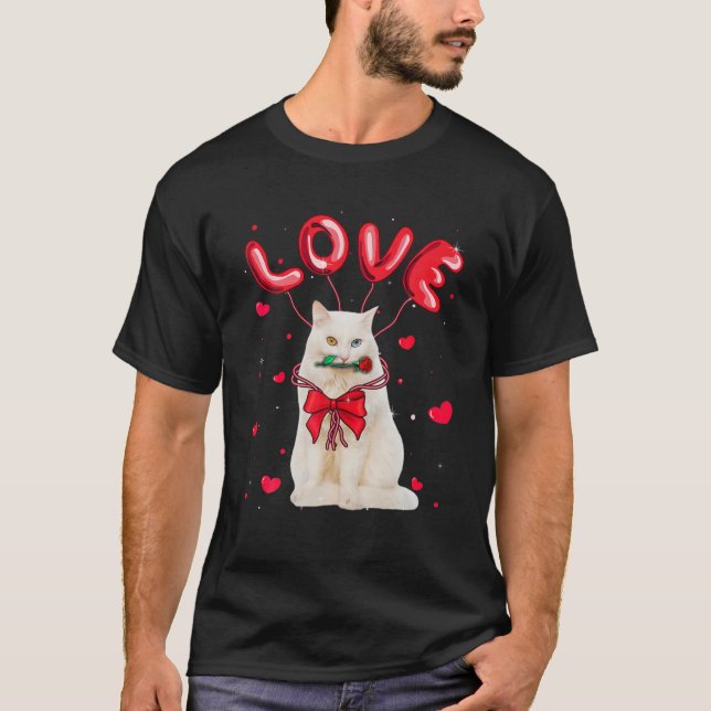 T-shirt Cute Lote Amour Turc Angora Chat Valentine Pet Cha (Devant)
