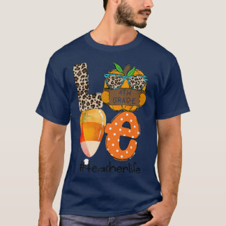 T-shirt Cute Love 4th Grade Teacher Life Halloween Fall Ca