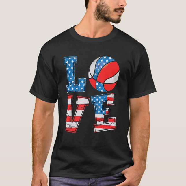 T-shirt Cute Love Basketball Usa Flag Women Girls Basketba (Devant)