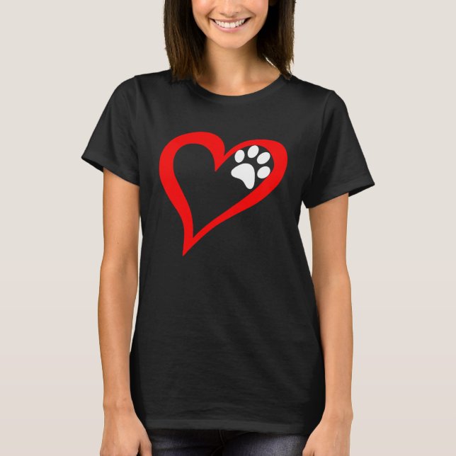 T-shirt Cute Love Heart Dog Cat Paw Print (Devant)