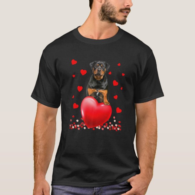 T-shirt Cute Love Hearts Rottweiler Chien Valentines Chien (Devant)