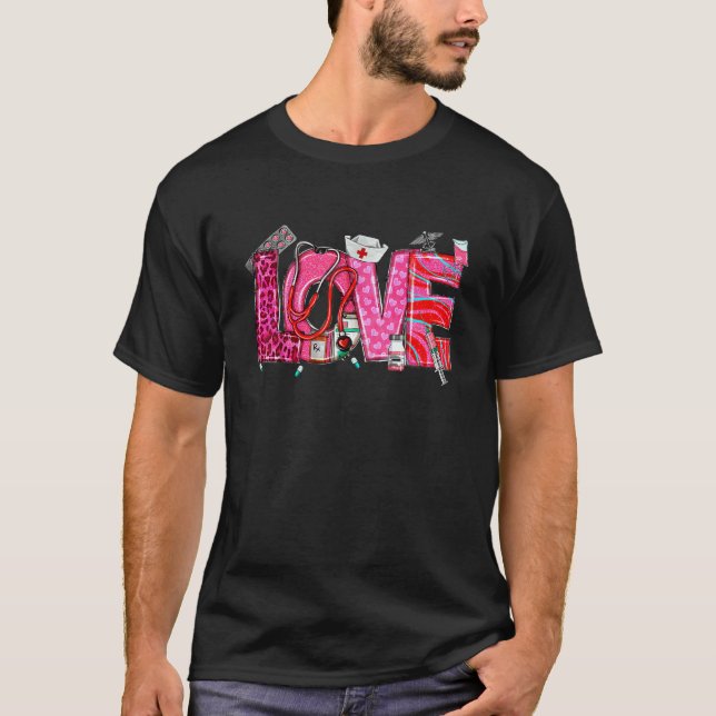 T-shirt Cute Love Nurse Heart Leopard Valentine Day Women (Devant)