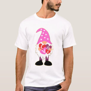 T-shirt Cute LOVE Pink Heart Valentine Gnome