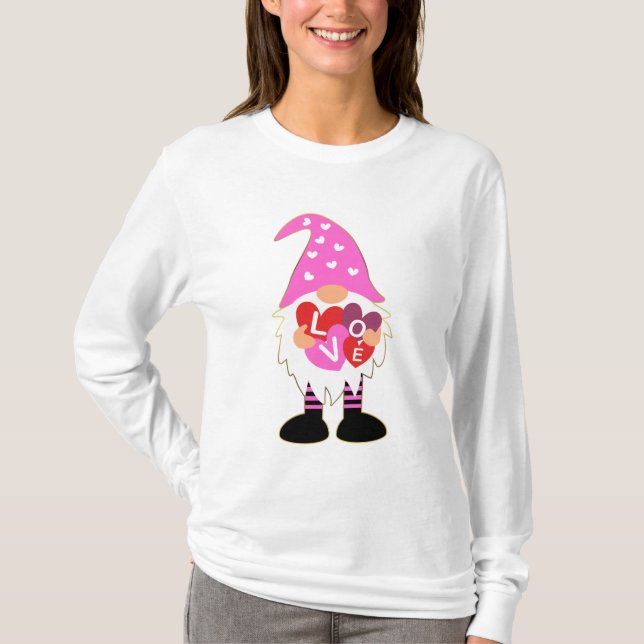 T-shirt Cute LOVE Pink Heart Valentine Gnome (Devant)