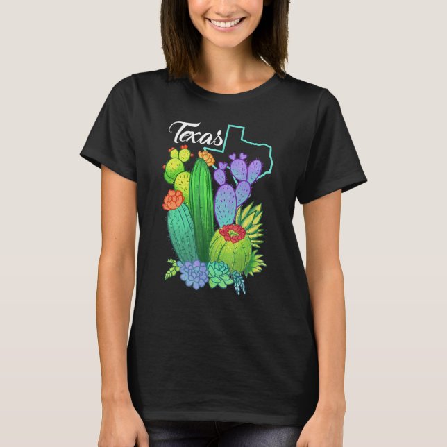 T-shirt Cute Love Texas Blooming Cactus Flowers (Devant)