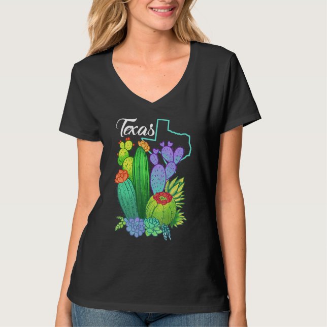 T-shirt Cute Love Texas Blooming Cactus Flowers (Devant)